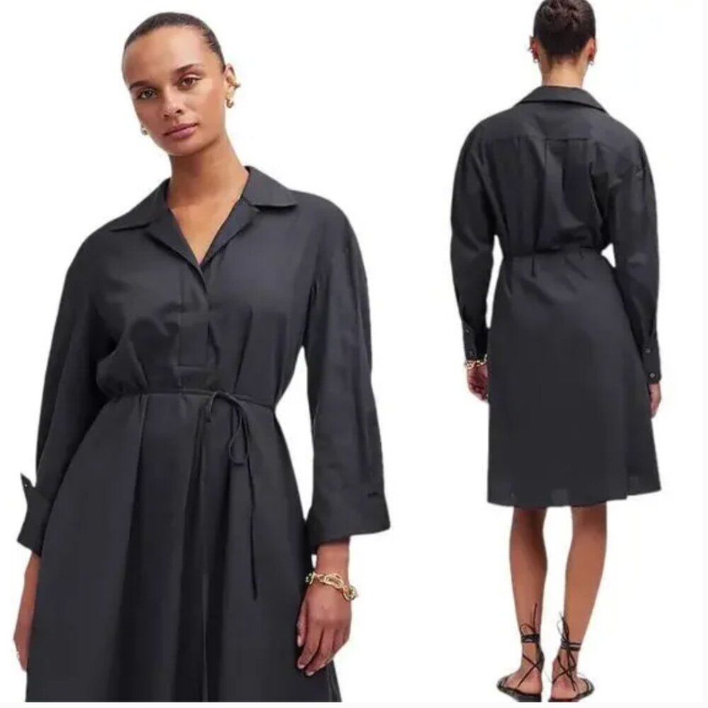 Madewell Cotton Blend Belted Mini Shirtdress in Black NS771 NWT